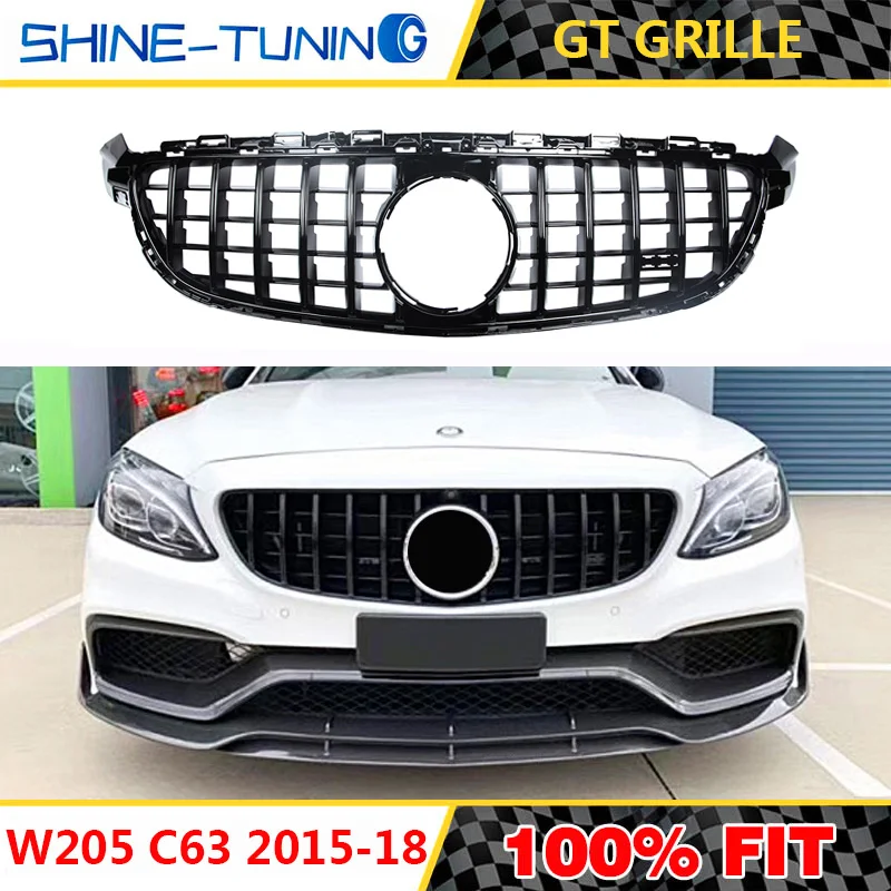 Подходит для mercedes C class W205 amg grill real C63 C63S GT R GTR решетка без эмблемы-18 с/без камеры