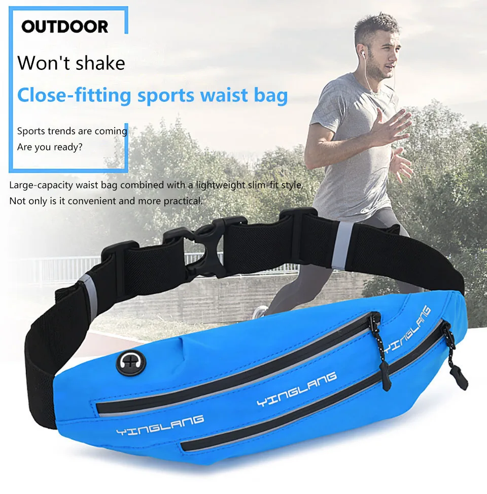 Kokossi Unisex Running Waist Bag Waterproof Sports Belt Night Reflection Running Sports Bag Phone Holder Cycling Waist Bag Belt