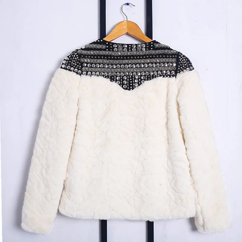 Новая мода весна осень Женское шерстяное меховое пальто бежевое с длинным