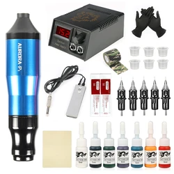 Tattoo Rotary Ink Pen Set Aurora P1 LCD Power Supply Cartridges Needles Tattoo Kit Professional Machine Body Art and Supplies