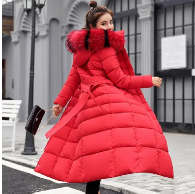 Зимнее Новое Стильное хлопковое пальто женское длинное до колена корейское толстое пальто размера плюс пальто с большим меховым воротником