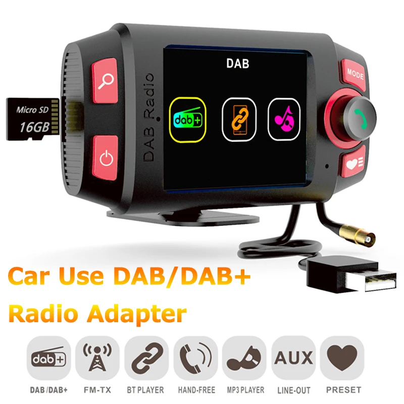 Автомобильный радиоадаптер DAB +/DAB с цветным дисплеем 2 4 дюйма FM передатчик Bluetooth