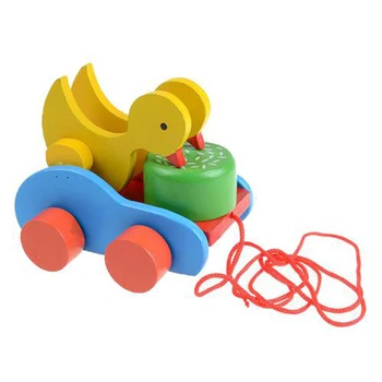 

Wooden Duck Trailer Vehicle Toys Cute Duckling Newborn Children Plaything Early Educational Toy Kids Gift Present