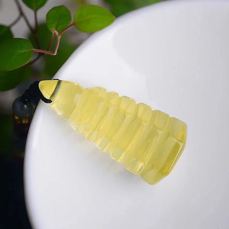 Fine Yellow Natural Crystal Pendants Hand Carved Wenchang Tower Necklace for Men Women Help Career Jewelry JoursNeige | Украшения и