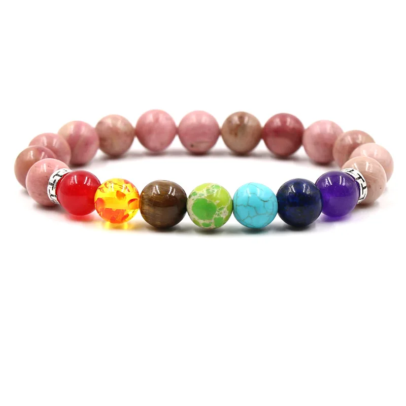 Chakra мужские браслеты и браслеты из натурального камня вулканический камень лунный камень счастливый циркон круглый бисер браслеты ювелирные изделия homme подарок - Окраска металла: ZT409-6