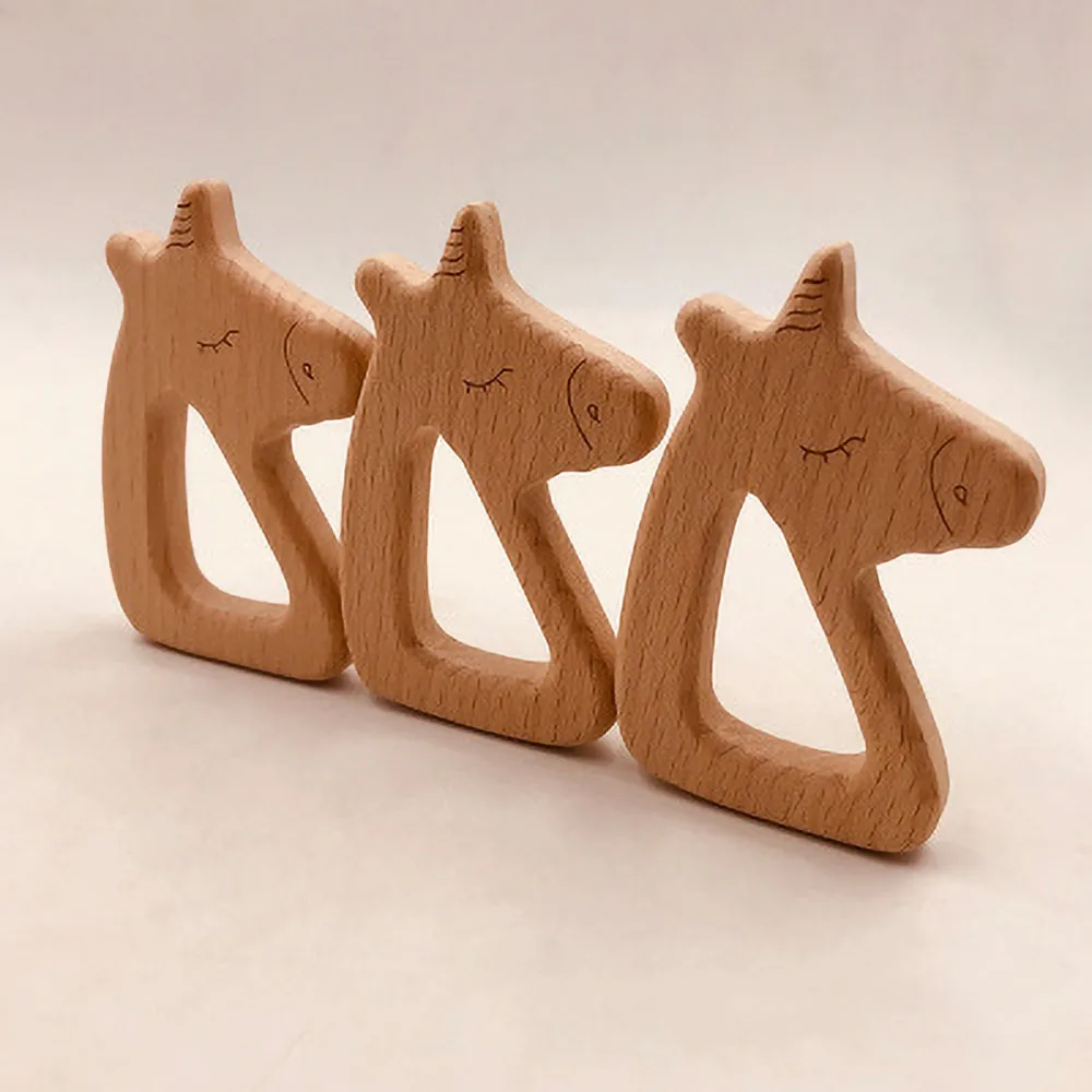 Baby Teether Safety Wood Horse Teethers for Baby Infant Kids Chew Tooth Toys Baby Dental Care Strengthening Tooth Training