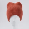 Angora Rabbit Fur Hat for Women Winter Warm Fur Knit Beanie Hats with Cat Ears for Girls 5