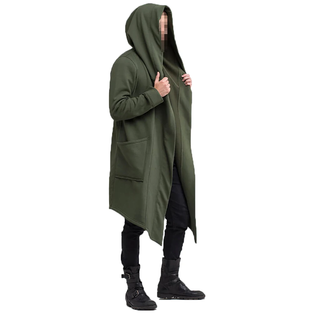 Green Мужской Тренч, новинка, с капюшоном, однотонный, Тренч, длинный рукав, с капюшоном, верхняя одежда, уличная одежда, весна, осень, мужская длинная куртка, кардиган - Цвет: Green