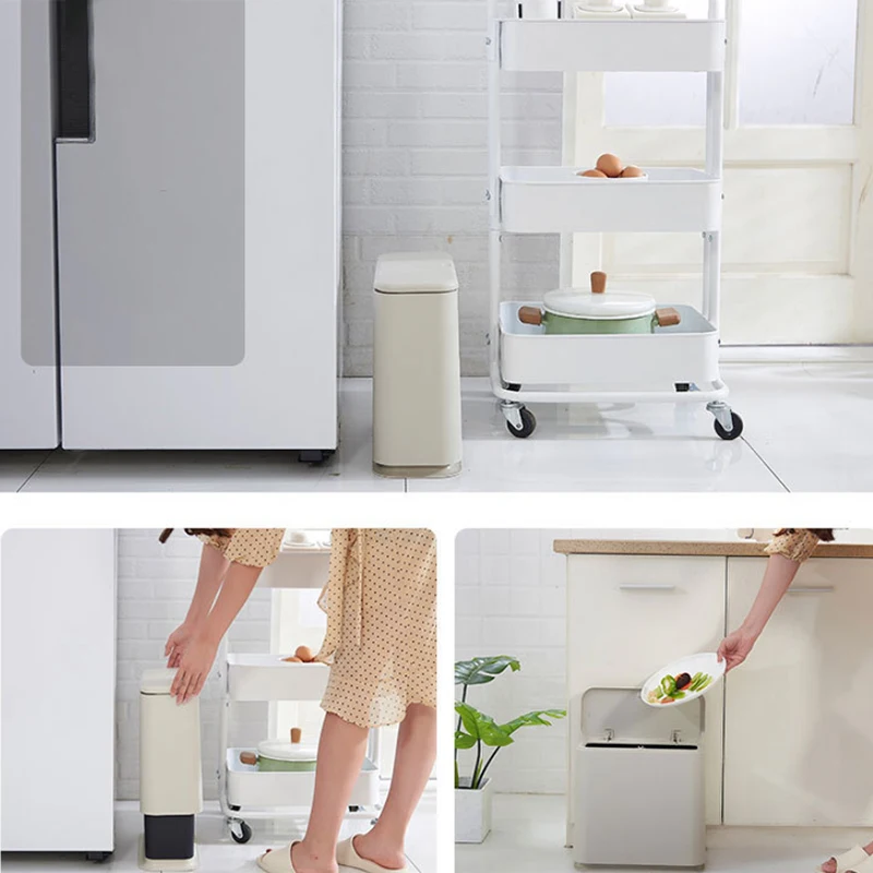 Trash Can Creative Fashion Pressing Cover Type Kitchen Waste Bin Sitting Room Toilet Trash Office Paper Basket-Black