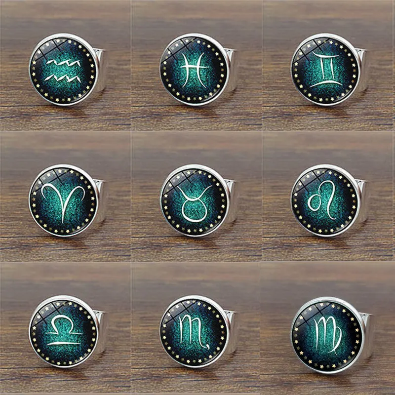 

Hot Sale 12 Constellation Luminous Ring Fluorescent Glowing Rings for Men Women Couple Punk Jewelry Accessories Gifts