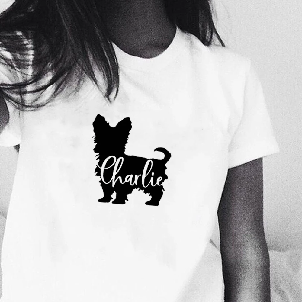 Harajuku Yorkshire Terrier Yorkie Dog Mom Funny Graphic Logo tees Cotton T-shirt for dog lover Girls Tops Woman Clothing | Женская