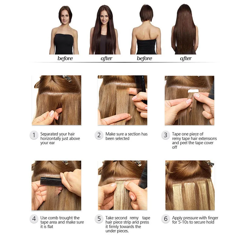Lucybeauty# P18-613 1,5 г/шт. лента для наращивания человеческих волос Remy прямые двухсторонние волосы на клеях 1"-22"