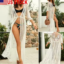US 2020 Stock Women Hot Holiday Summer Beach Swimwear Bikini Sexy Lady White Cover Up Wrap Hollow Dress Kimono Cardigan Seaside US 2020 Stock Women Hot Holiday Summer Beach Swimwear Bikini Sexy Lady White Cover Up Wrap Hollow Dress Kimono Cardigan Seaside