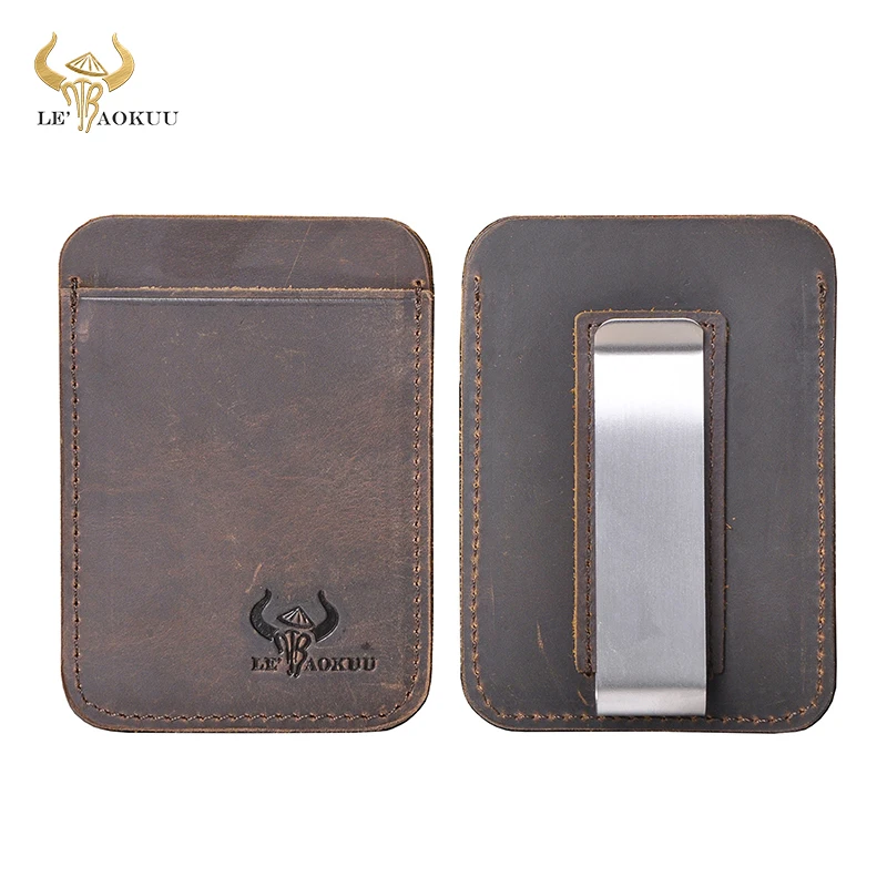 

2020 Hot Sale Original Unisex Crazy Horse Leather Design Fashion Gift Slim Wallet Front Pocket Money Clip Mini Bill Purse C059