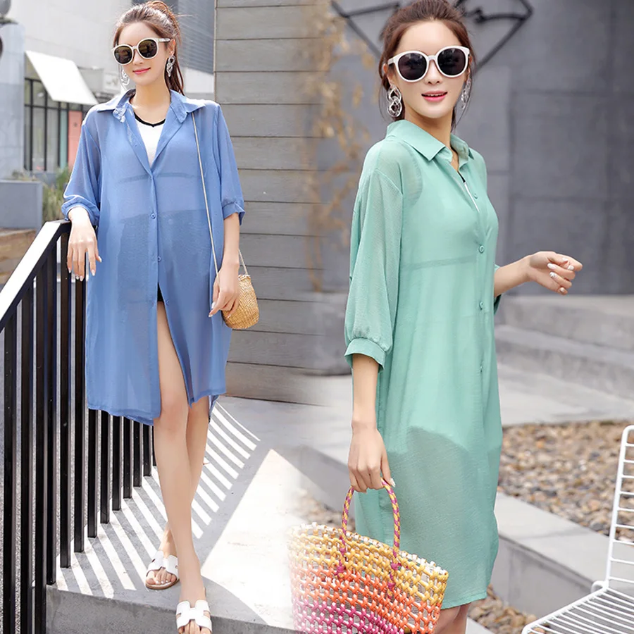 Blusas mujer de moda, Женские топы и блузки на пуговицах, рукав до локтя, отложной воротник, длинная рубашка, восемь цветов, модные женские топы