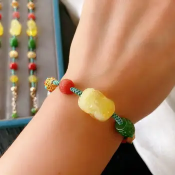 

Natural multi-treasure braided bracelet amber turquoise green southern red and white jade bracelet