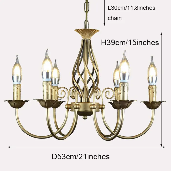 Vintage Wrought Iron Chandelier E14 Candle hanging Light Lamp Bronze Metal LED home Lights Fixture modern iron lustre promotiom crystal chandelier