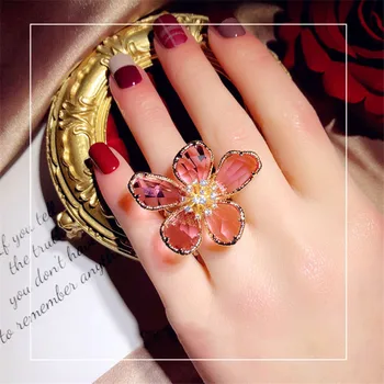 

Rings For Women 925 Silver Minority Pink Cubic Zirconia Flower Hyperbole Fine Jewelry Open Index Finger Dress Wedding Accessory