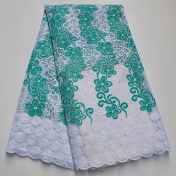 

Green White African Lace Fabrics High Quality Stones French Lace Fabrics Nigerian Tulle Lace Fabrics For Wedding Dress TG5-9
