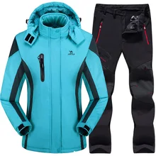Лыжный костюм для женщин, лыжная куртка, брюки, водонепроницаемый костюм для горных лыж, комплекты для сноуборда, зимняя уличная спортивная флисовая термо одежда
