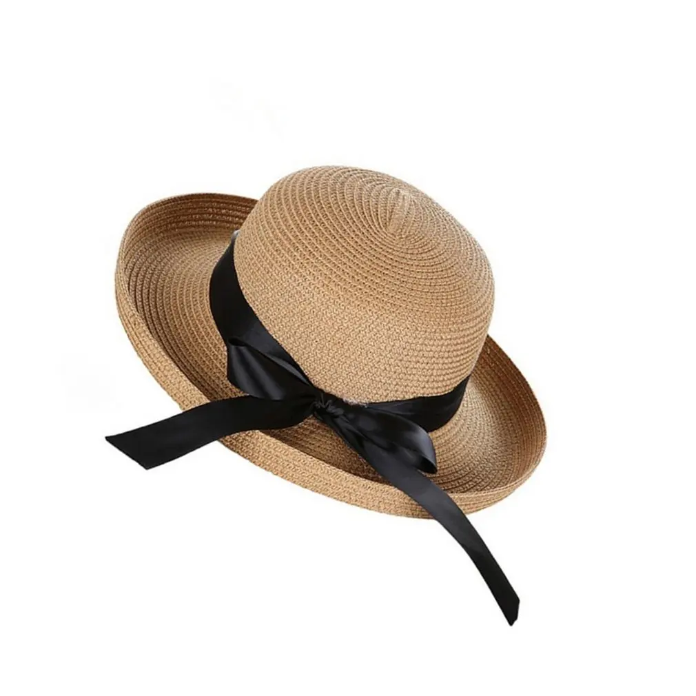2018 стильная женская летняя шляпа от солнца Соломенная пляжная с галстуком