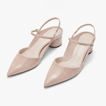 

BIG BRAND SAME Design WITH LOGO 2020 Summer Womens Sandlas One-word Buckle Round heels Pointed toe Women single shoes