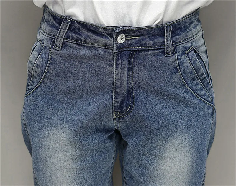 Летние джинсовые шаровары размера плюс 5XL, женские Pantalon, повседневные Стрейчевые джинсы, тонкие ковбойские штаны, Капри C5191