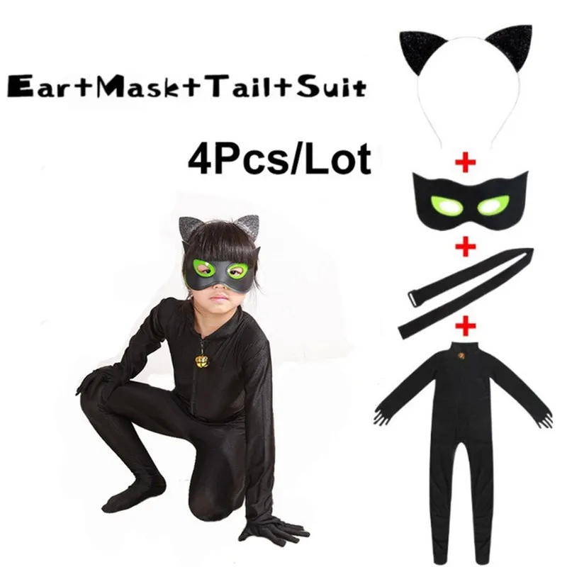 Christmas Fancy Lady Girls Costumes Bug Easter Cosplay Jumpsuit Black cat Children Spandex Costumes Bug for Kids Suits Wig Bag