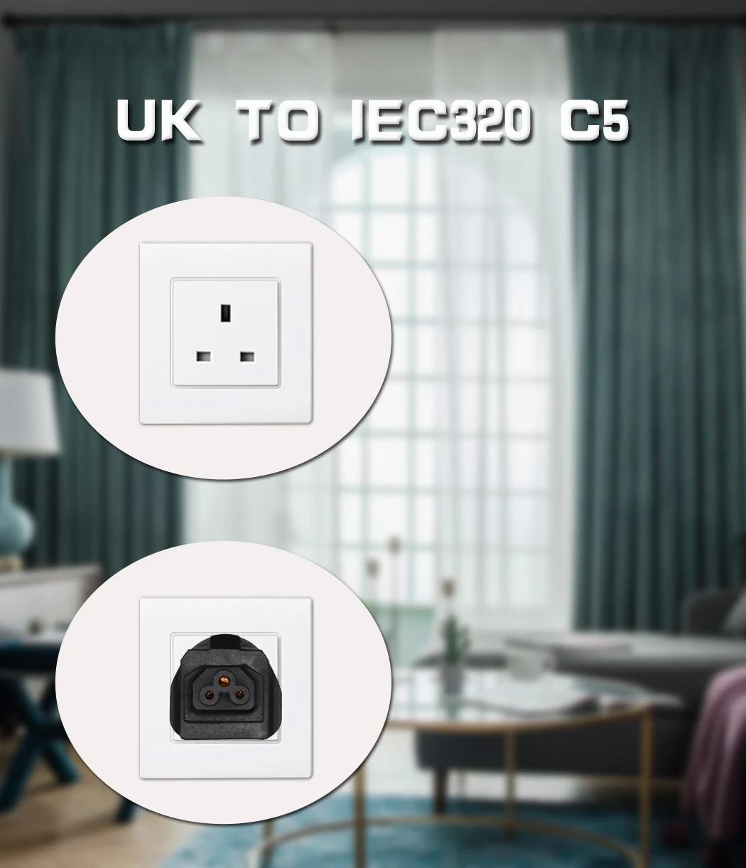 Великобритания к IEC320 C5 AC адаптер преобразования, ЕС к C5, 13А/250 В, с предохранителем плавленый портативный компьютер адаптер питания