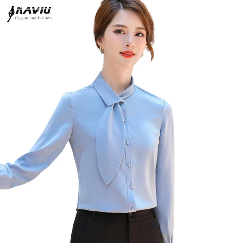 E-Scenery Womens Elegant Chiffon Office Shirt Bow Tie Long Sleeve Button Blouse Tops