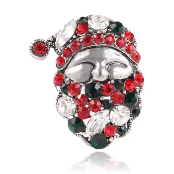 

100pcs/lot Fashion Rhinestone Crystal Santa Claus Brooch Pin for Christmas Gifts Jewelry