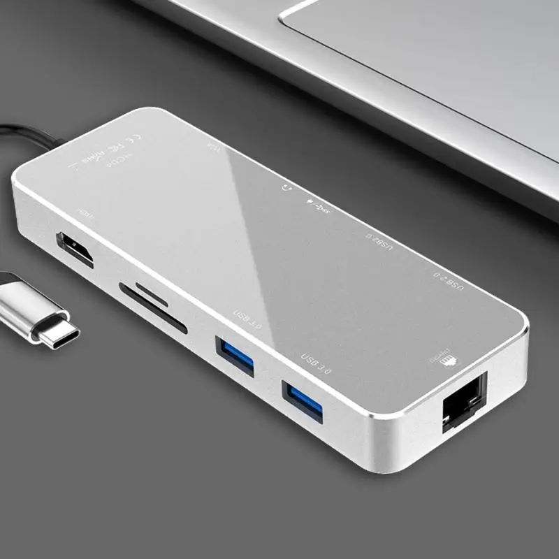 Док-станции для ноутбуков 11 портов type-C концентратор для HDMI VGA RJ45 USB3.0/2,0 TF карта PD порт конвертер адаптер Аксессуары для ноутбуков