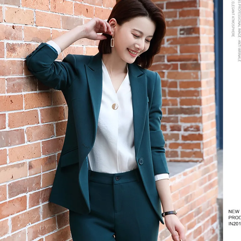 

Women's suit 2019 autumn new fashion temperament casual slim solid color single button small suit trousers two-piece