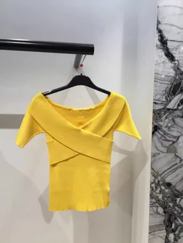 

2020 Temperament Cross Off Shoulder Knitting Shirt Top Galina 91108