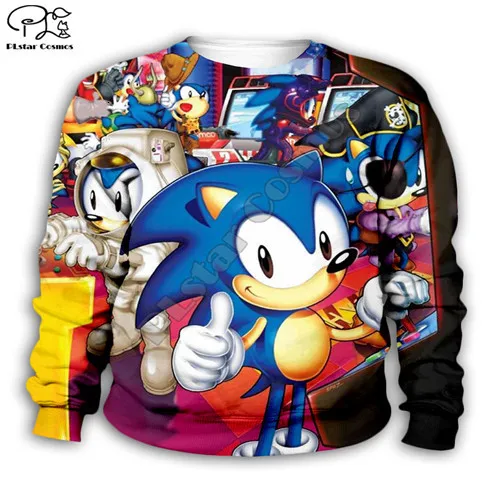 family outfits kids Anime Super Sonic 3d Hoodies Children zipper coat Long Sleeve Pullover Cartoon Sweatshirt set Hooded/pants - Цвет: Kids sweatshirts