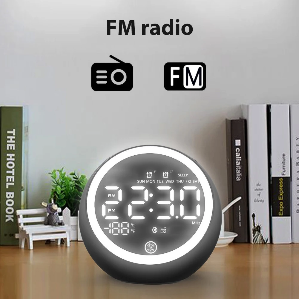 Светодиодный Bluetooth динамик для спальни с температурным дисплеем, таймер сна, для гостиной, зарядка через usb, цифровой будильник, FM радио, зеркальный Тип