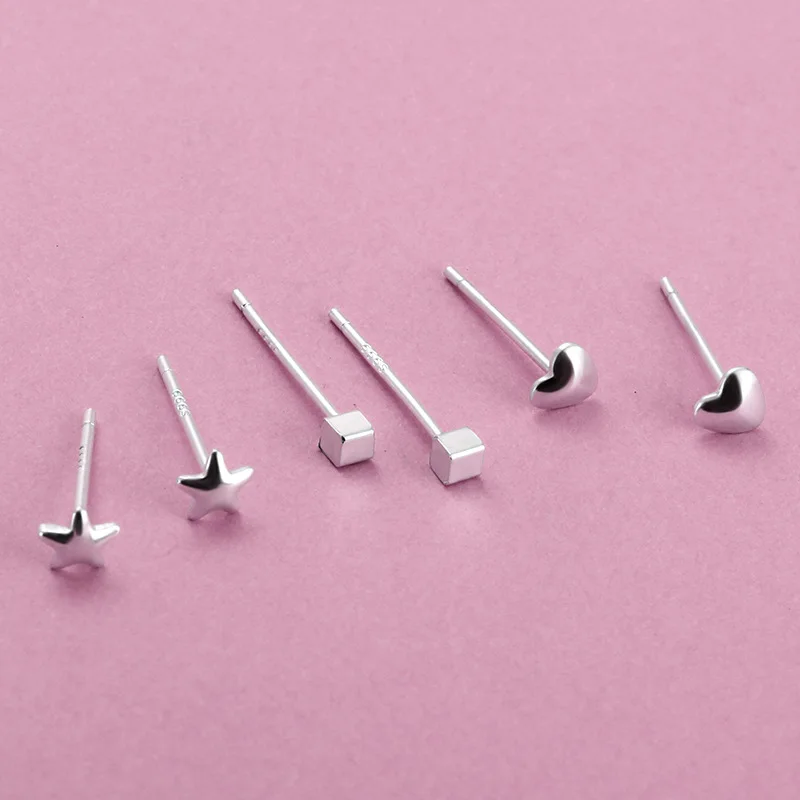 

Fashion Simple Design 925 Sterling Silver Bar Stud Earrings Round Beads Square Star Earrings For Women Girls Jewelry Gift 2019