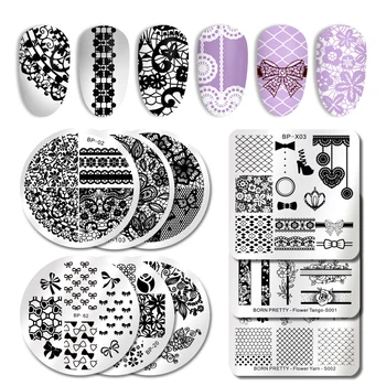 

BORN PRETTY Lace Theme Stamping Plates Stainless Steel Flower Image Nail Art Stencils Nail Stamp Templates for Decorations Nails