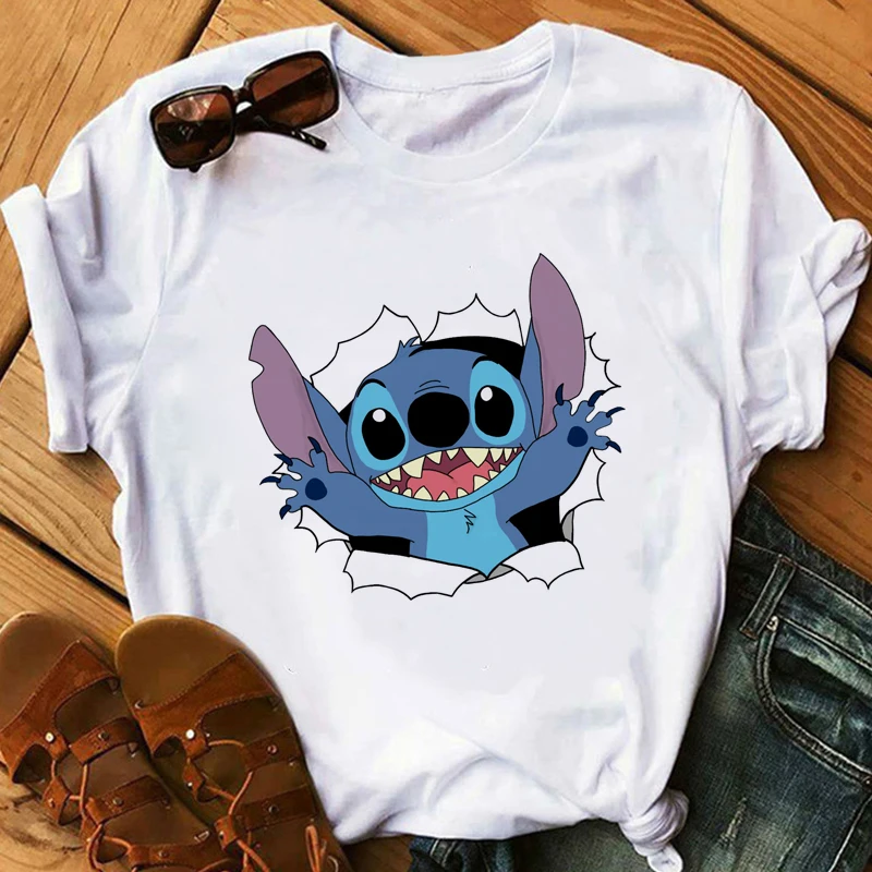 Женская модная футболка Lilo Stitch Harajuku милые футболки с милым мультяшным принтом женская Повседневная футболка милые повседневные топы