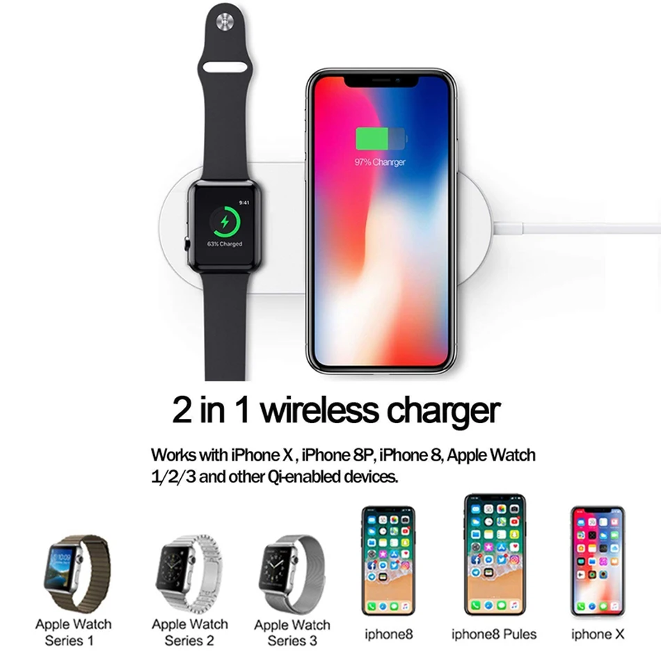 2 в 1 Qi Беспроводное зарядное устройство для Apple Watch 4 3 быстрая Беспроводная