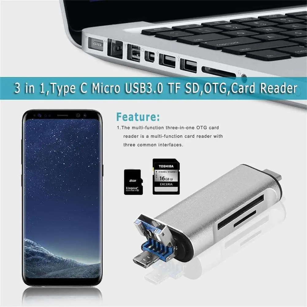 Quelima 5-in-1 Type C OTG Card Reader with USB female interface For PC USB 2.0 Read TF Fast memory card Reader Adapter
