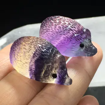 

Cute Natural Quartz Crystal Skull Carved Rainbow Fluorite Hedgehog Stone Healing Home Desk Decor