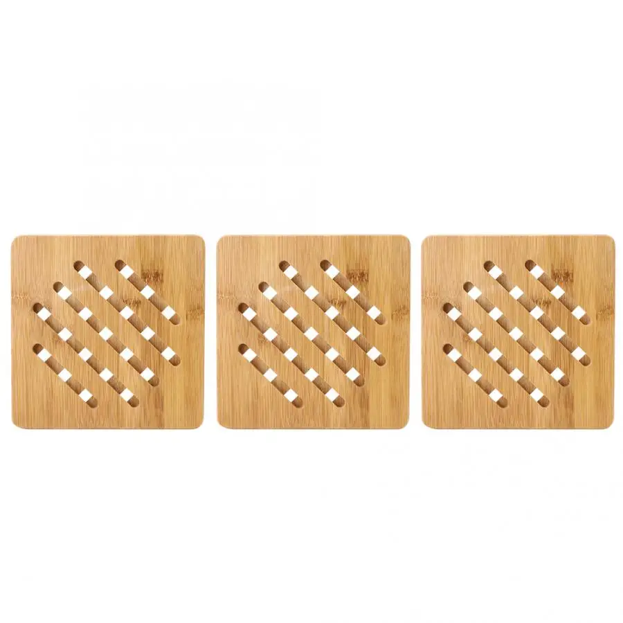 Square Shape Комплект из 3 предметов, для дома с антискользящим покрытием; ожоги бамбук стол коврик Non-Slip теплоизоляция чаши посуда чашки коврик - Цвет: Square Shape
