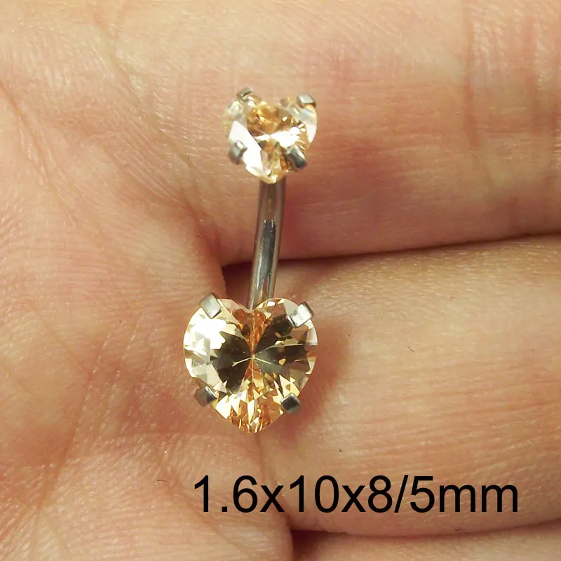 Details about   0990 Zircon Belly Ring Heart Round Stainless Steel 14G 11mm Longth Piercing