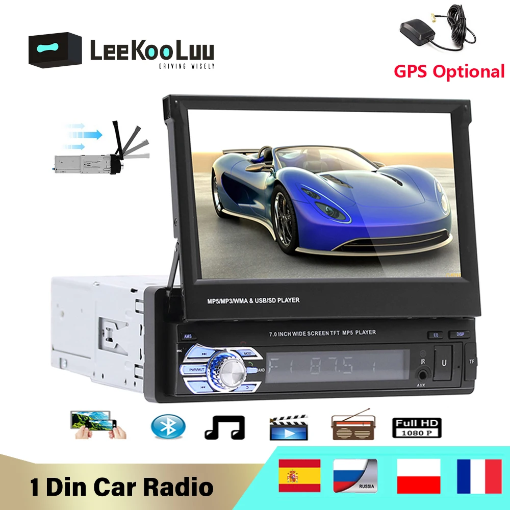 LeeKooLuu автомобильный Радио выдвижной 7 &quotсенсорный экран Экран 1 Din Автомобильный