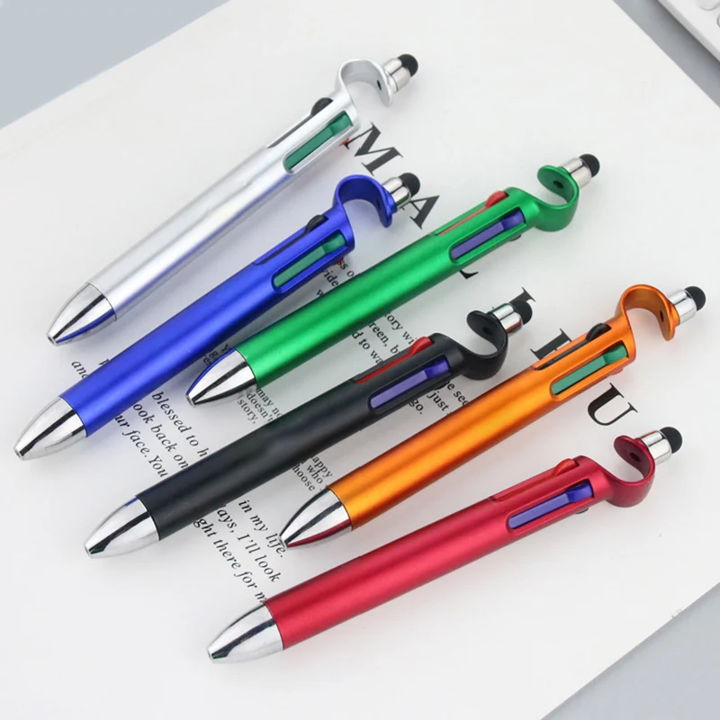 

6Pcs 4 Color Multifunction Ballpoint Pen Screen Stylus Touch Pen Phone Holder Ballpen School Stationery Office Writing Supplies