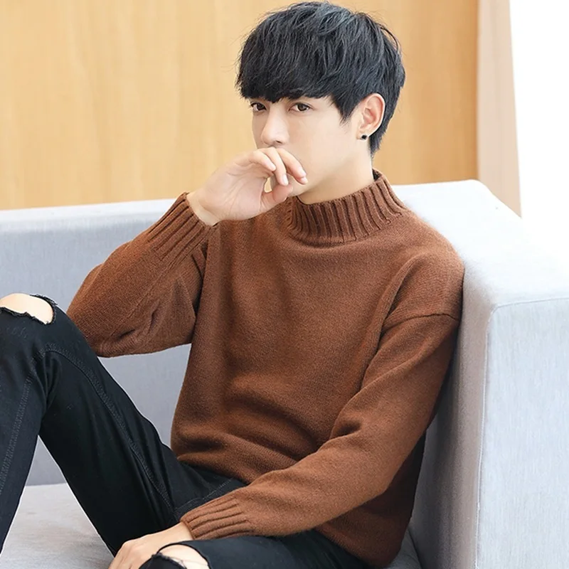 

2019 Autumn Pullover Casual Sweater Brand Man Half High Lead Knitting Unlined Upper Garment Thickening Men's Wear Men Winter