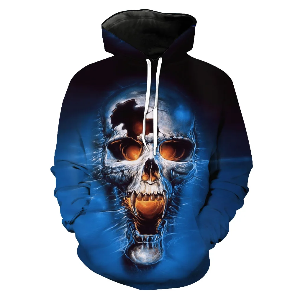 Blue Skull Machine Printing Hat Pocket Turtleneck Men's Tide Wear | Мужская одежда
