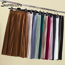 Женская бархатная юбка-миди SURMIITRO, плиссированная юбка 11 цветов с высокой талией в корейском стиле для женщин осень зима