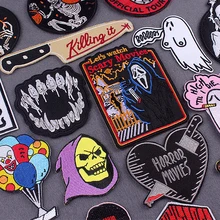 

DIY Horror Badges On Backpack Punk Iron On Embroidered Patches For Clothing Stickers Skull Patches On Clothes Stripes Applique